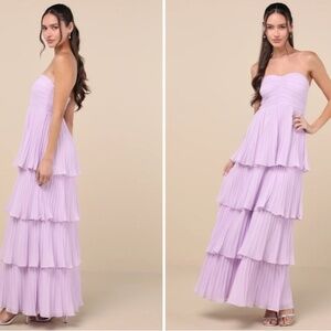 LULUS Prom Wedding Bridesmaid Elegant Flowy Boho Tiered Ruffles Maxi Dress